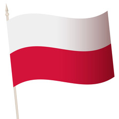 Vector Waving flag on a flagpole. The national flag of Poland. Color symbol isolated on white.