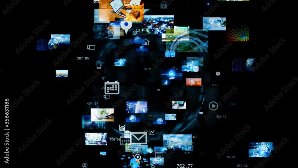 Poster Visual contents concept. Social networking service. Streaming video. communication network.