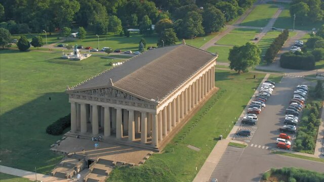 Aerial: The Parthenon in Centennial Park. Nashville, Tennessee, USA