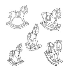 Rocking horse. Vintage toy horse. Rocking horse hand drawn vector illustration. Part of set.