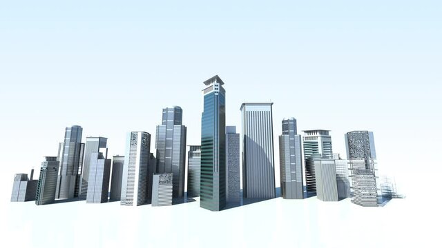 Smart city buildings are being built, Various '5G technology' information icon. fifth generation mobile communications.