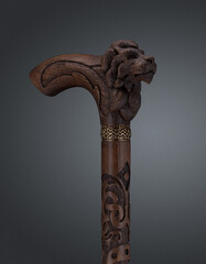 Walking stick and crutches with a handle in the form of a lion.