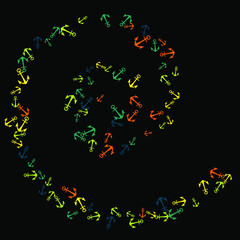 Pretty summer background with anchors. Anchor In Cartoon Free Style. Pattern Art Illustration Vector
