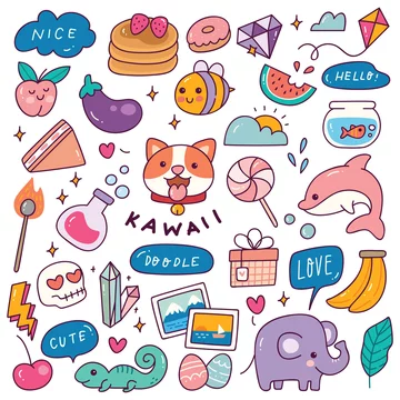 Set Kawaii Icons Cute Sticker Collection Stock Vector (Royalty Free)  1622566360