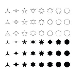 different angles pointed stars icon set. 1 to 10 pointed stars icon set.editable
