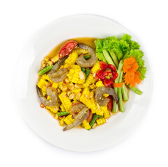 Corn salad with fresh shrimp in Thai spicy style