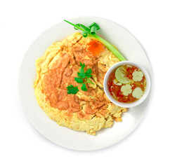 Omelet fried eggs Thai food style inside dish