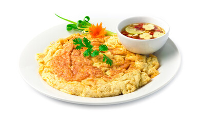 Omelet fried eggs Thai food style inside dish