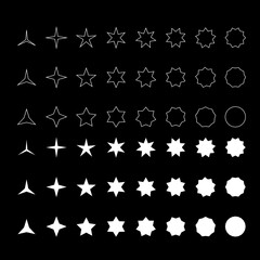 white color different angles pointed stars icon set. 1 to 10 pointed stars icon set. Editable