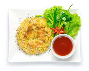 Omelette fried eggs pancake fusion Thai food style