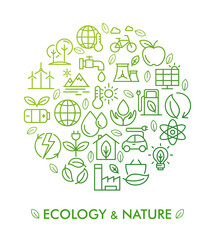 Fototapeta na wymiar Vector illustration of ecology, nature and zero waste. Infographic concept for logo, banner, publishing, web, graphic design. Organic and natural emblem. Recycling ecological design.Alternative energy