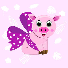 Vector happy pig , Cute pig  illustration. Can be used for kid's clothing. Use for print, surface design, fashion wear. Adorable animal character for design of album, scrapbook, card and invitation.