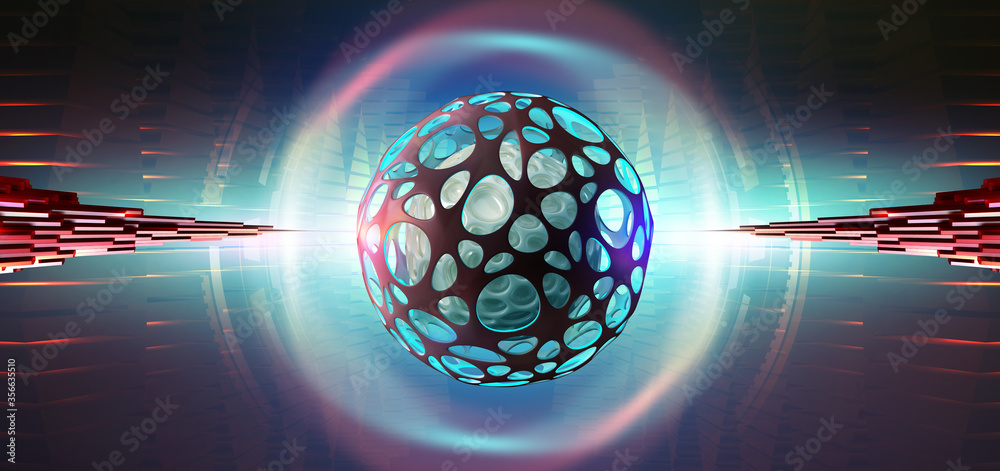 Poster Artificial Intelligence. Computer mind. Futuristic Data center. Quantum processor abstract concept 3d illustration. Digital Brain and Future Technologies