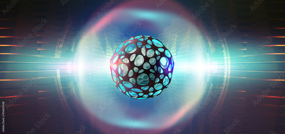 Poster Artificial Intelligence. Computer mind. Futuristic Data center. Quantum processor abstract concept 3d illustration. Digital Brain and Future Technologies