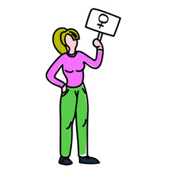 A vector illustration of a flat protester woman. female character design