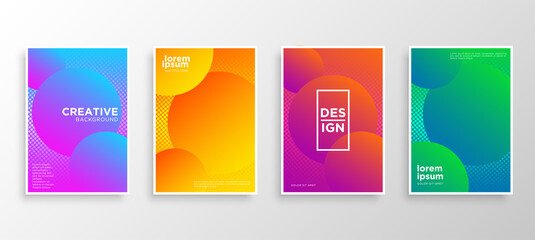 Obraz na płótnie Canvas Set of four Minimal covers design. Colorful halftone gradients.modern background template design for web. Cool gradients. Future geometric patterns.
