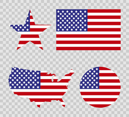 America. USA map with flag america. USA. Star with flag america. USA map with star and flag in circle, isolated. Vector illustration
