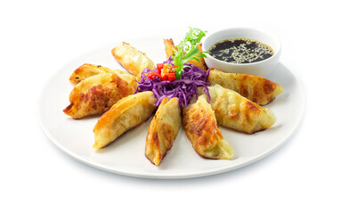 Gyoza  fried dumplings with sauce Japanese style