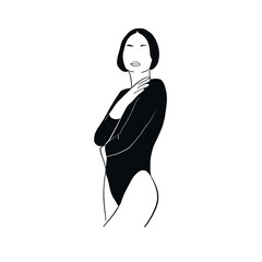 Beautiful faceless female body in underwear. Yoga Clothing Set. Minimal logo design style for swimsuit or underwear store, beauty salon, cosmetology, spa treatments.