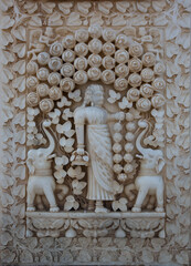Marble carved wall in the Karni mata Temple (rat temple) in Rajasthan, Deshnok village.