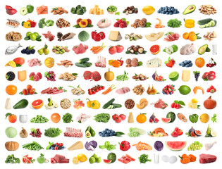 Set of different food on white background