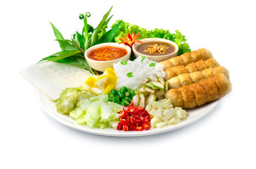 Vietnamese Pork Ball Wraps (Nam Neung) with vegetables