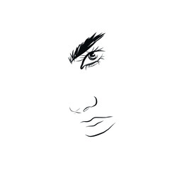 Minimal sketch vector woman face. Linear glamour portrait woman. Portrait of girl. Linear glamour logo in minimal style for beauty salon, beautician, makeup artist, stylist. Hand drawn art.