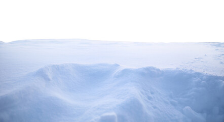 Fototapeta na wymiar Heap of snow on white background, closeup. Banner design