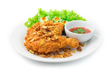 Fried Chicken Thigh Crispy Skin Topped Crispy Garlic
