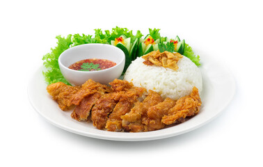 Fried Chicken With Rice ontop Crispy Garlic Asian
