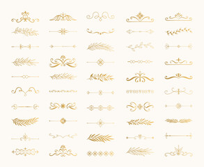 Cute golden design elements. Calligraphic vintage borders. Ink text dividers. Flourish vector illustration. - 356640136