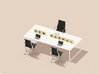 Social distancing in office workstation.new normal concept.3d rendering