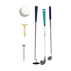 Golf equipment collection . Golf clubs, tees, ball. Golf concept. illustration can be used for topics like sport, hobby, recreation