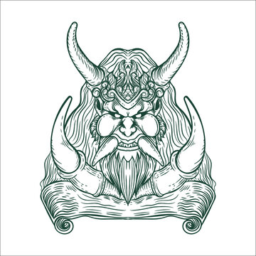 demon with horn viking artwork tattoo illustration