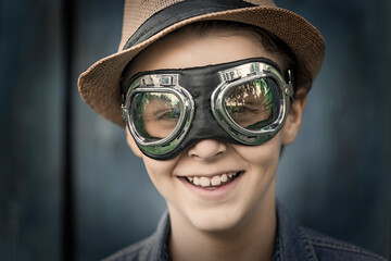 smiling boy with glasses