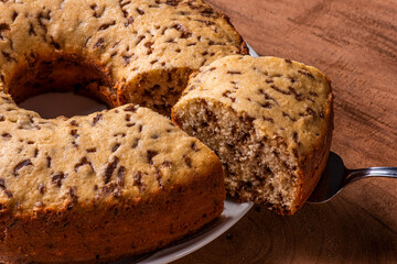 .Traditional Brazilian cake called Bolo Formigueiro. Vanilla cake with chocolate sprinkles