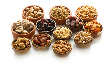 Dried fruits and mixed nuts. Healthy foods.