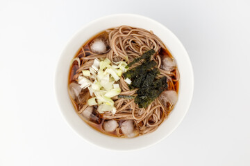 Buckwheat soba on white background