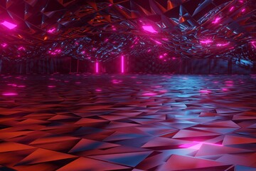 3d render, glowing lines, tunnel, neon lights, virtual reality, abstract background, square portal, arch, blue spectrum vibrant colors, laser show