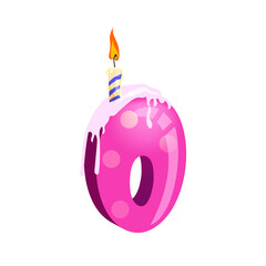 Number zero candle illustration. Pink, cake candle, festival. Birthday concept. illustration can be used for topics like special day, celebration, festive cake