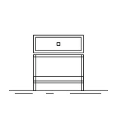 Vector icon of bedside table, modern furniture design. Bedside wooden chest of drawers, carpentry. Decorative table, linear pictogram. Dresser furniture line icon. Monochrome contour illustration.