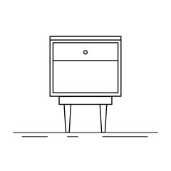 Vector icon of bedside table, modern furniture design. Bedside wooden chest of drawers, carpentry. Decorative table, linear pictogram. Dresser furniture line icon. Monochrome contour illustration.