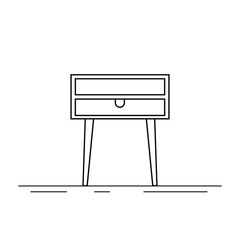 Vector icon of bedside table, modern furniture design. Bedside wooden chest of drawers, carpentry. Decorative table, linear pictogram. Dresser furniture line icon. Monochrome contour illustration.