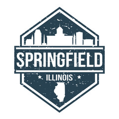 Springfield Illinois Travel Stamp Icon Skyline City Design - obrazy, fototapety, plakaty