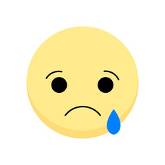 Sad Cry Emoticon Facebook. Sad Cry Smile Emoji On White Background. Vector Emoji yellow cry sad face with eyes and mouth on white background. Funny cartoon Emoji icon. 3D illustration