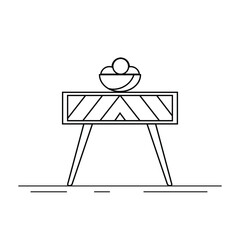 Bedside table vector icon. Modern furniture, linear icon of a small stand with a plate of fruit. Interior illustration.