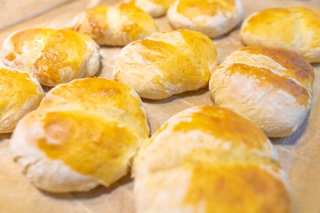 Handmade delicious fresh rolls with crusty tops. Fresh rolls from the oven.