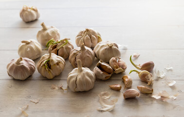 garlic on a wooden table