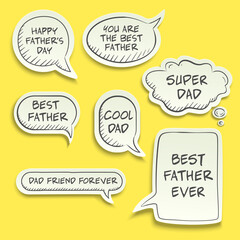 Vector father's day bubble speech with hand lettering. White brush text on isolated black background with speech bubble..
