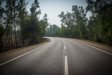In between is a quiet winding road and a combination of trees on both sides